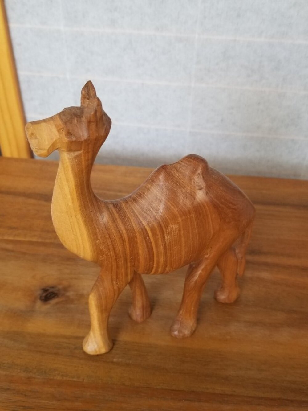 Wood Carved Camel Figurine 7.5" Tall
